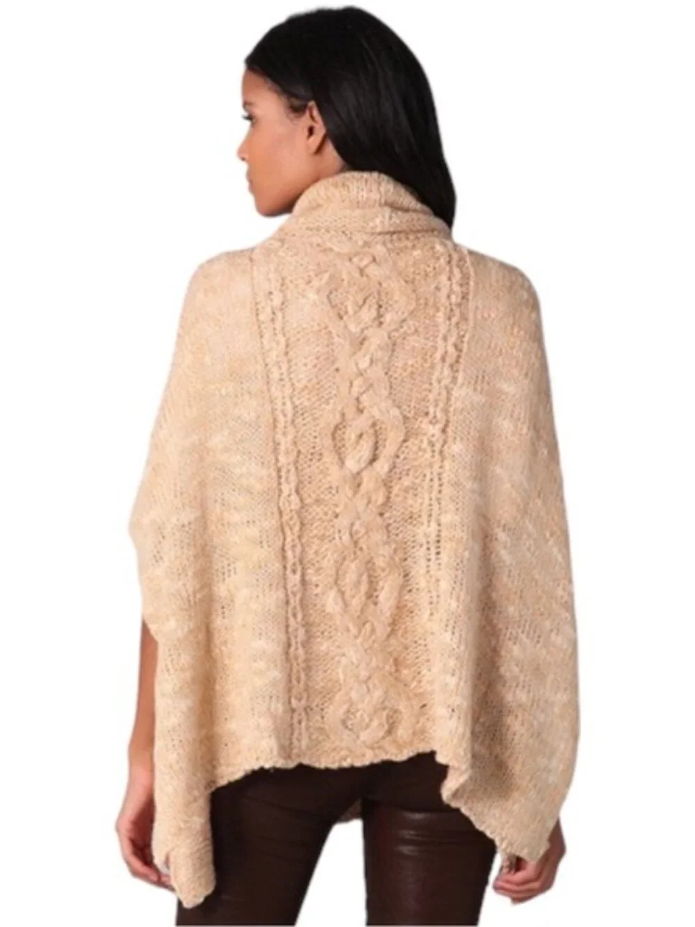 Free People Tan Cowlneck Sweater Poncho xs